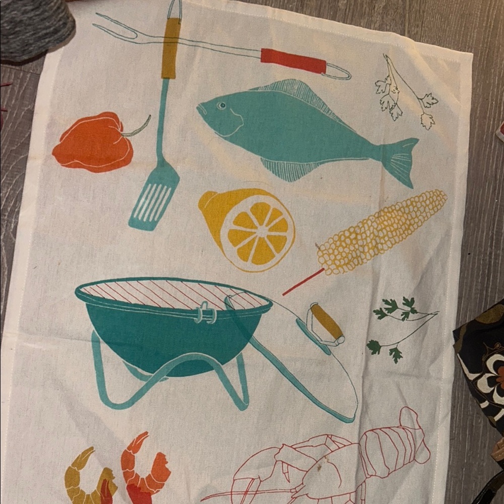 WEST ELM lobster/beachy dish towel plus freebie